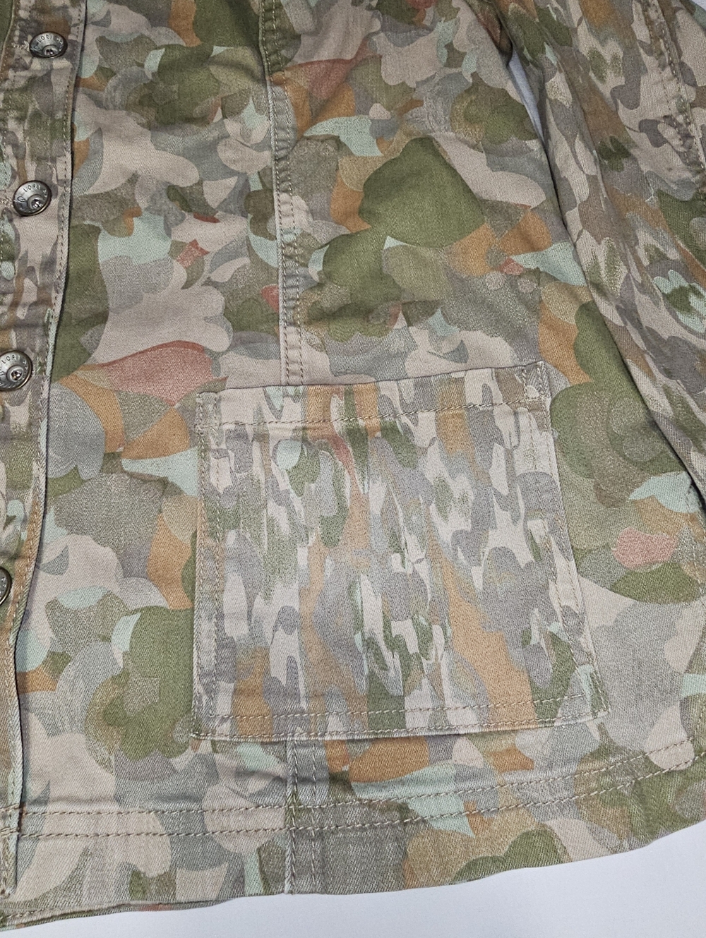 Logo Lori Goldstein Light Weight Camo Print Button Down Jacket Pockets Sz 10 - Picture 5 of 12